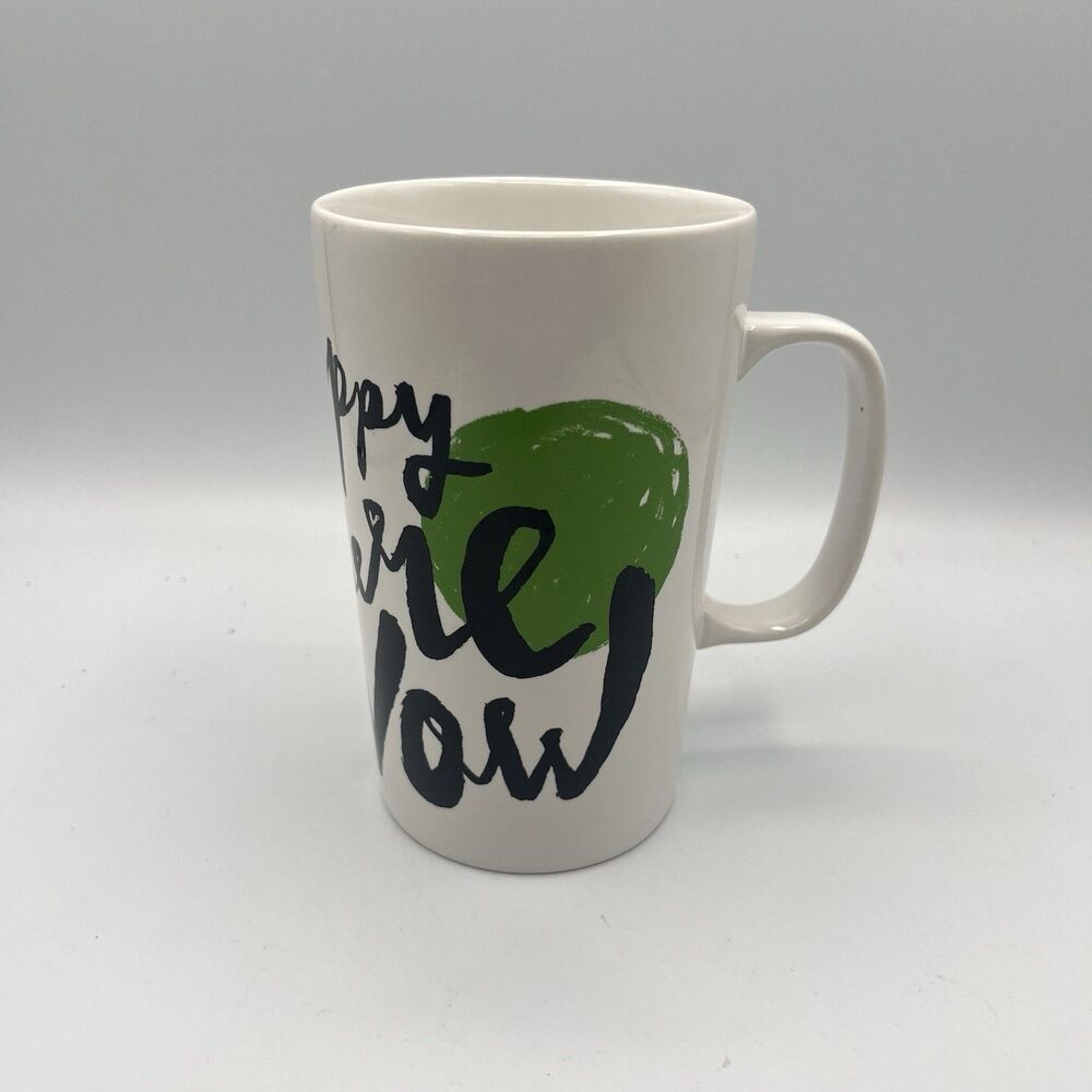 STARBUCKS Happy Here And Now Tall Latte Coffee Mug 16oz White Green